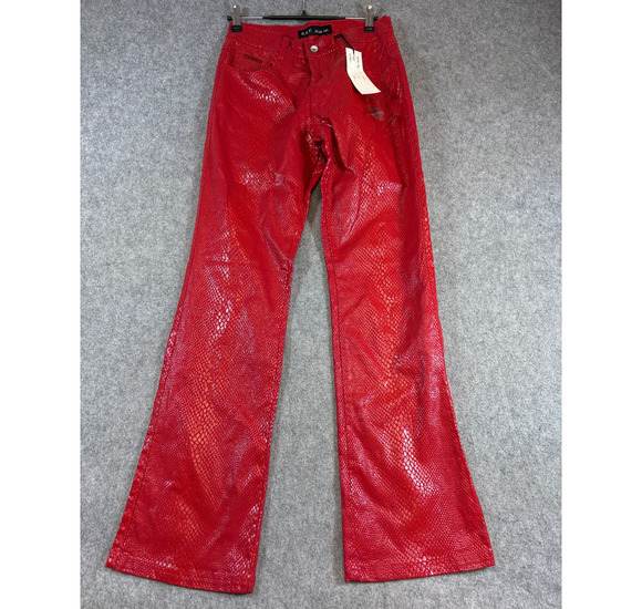 RVT Jeans Co Pants - Y2K RVT Bootcut Pants Girls 9/10 Red Snakeskin Leather Bell Bottom Bratz NWT